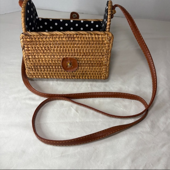 Handwoven Rattan Small Crossbody Bag/Purse Basket Lined Handmade Boho - Picture 7 of 15